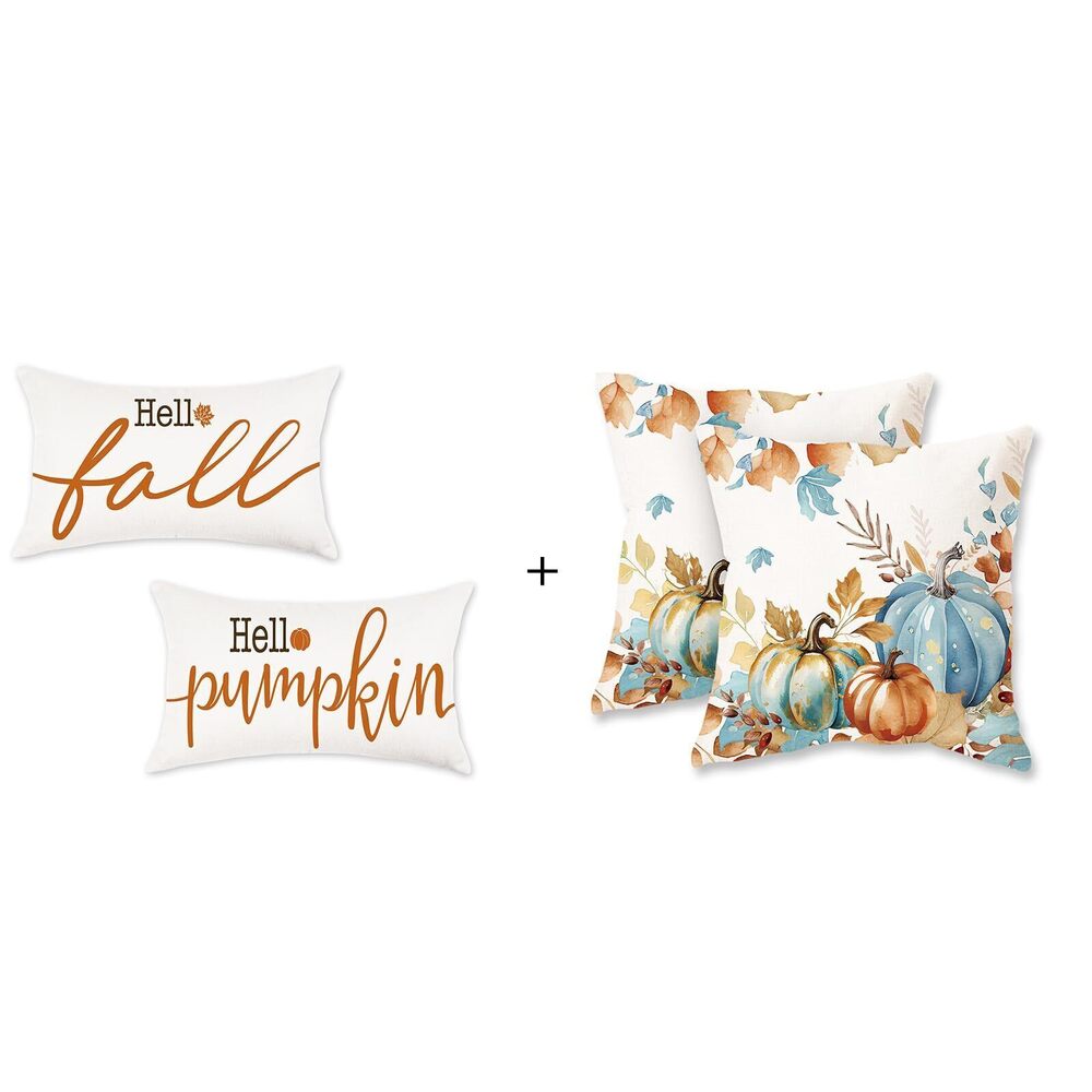 1958 Fall Pumpkins Pillow Covers 18x18 Inch Farmhouse Leaves Autumn Cushion